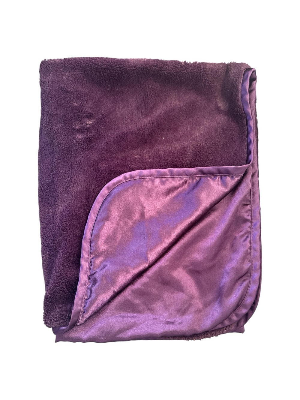 Vintage Brookstone NAP Spa Two-Ply Travel Throw Blanket Purple Satin Plush 36x52